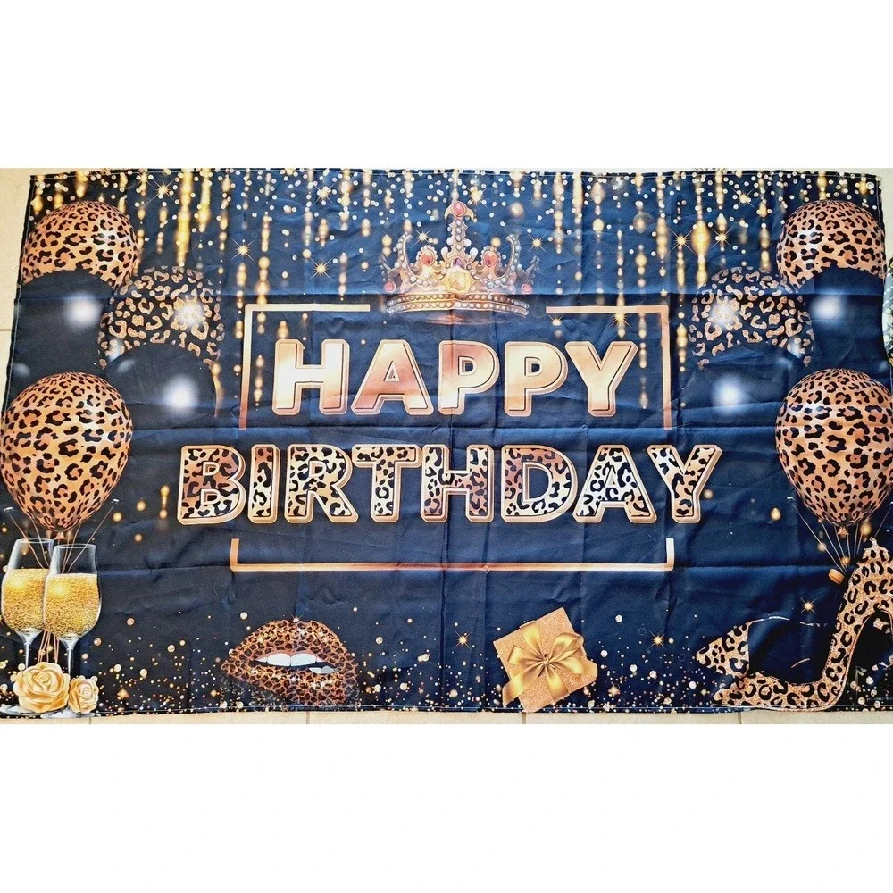 Happy Birthday Cheetah Print Banner with Grommets Quiet Luxury Party Celebrate